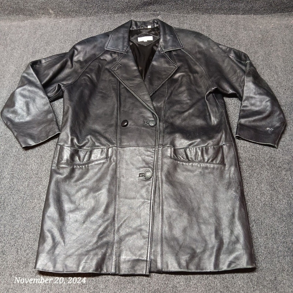 Vintage SSatori Soft Leather Jacket Women Medium Long Black
